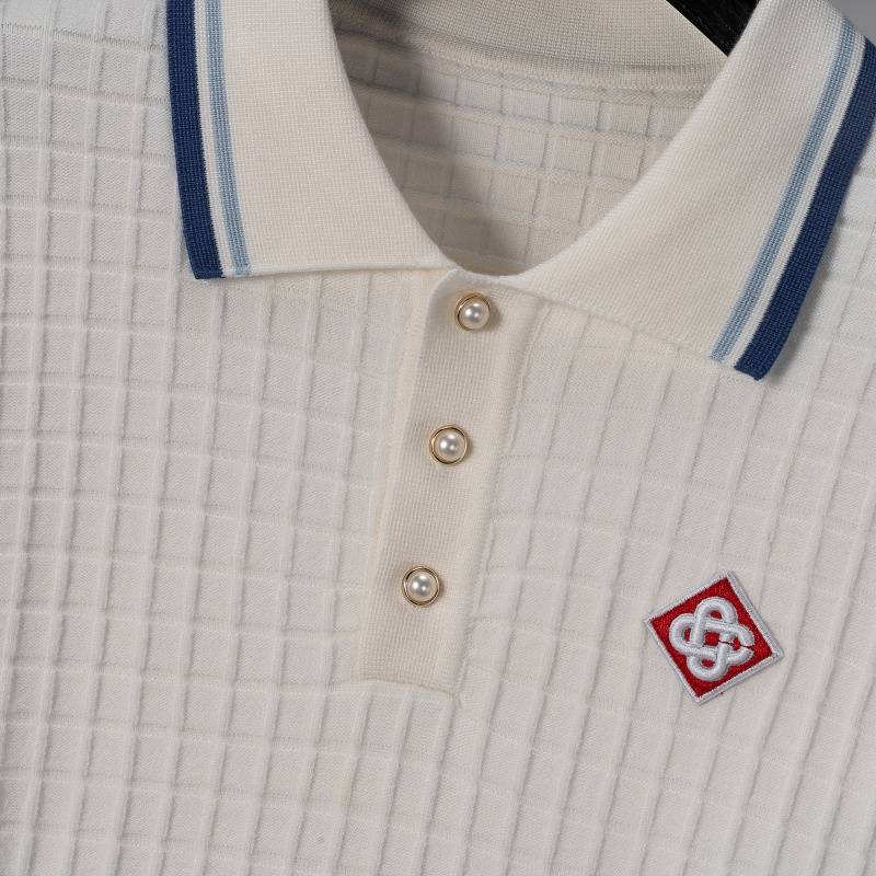 CASABLANCA メンズ セーター ポロネック ワッフル編み ロゴ刺繍 オーバーサイズ ホワイト - 画像 3