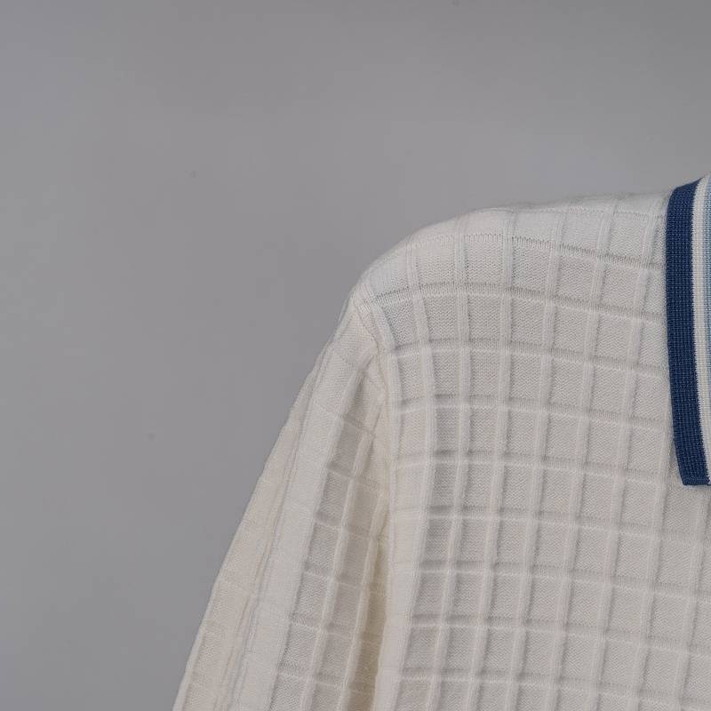 CASABLANCA メンズ セーター ポロネック ワッフル編み ロゴ刺繍 オーバーサイズ ホワイト - 画像 4