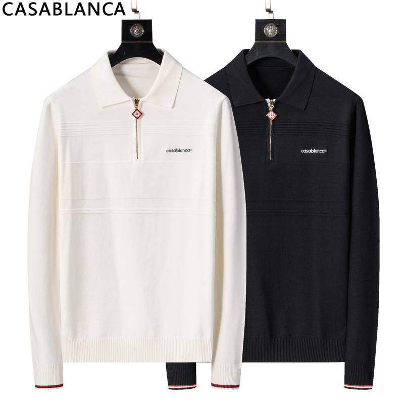 CASABLANCA メンズ ニット ポロネック ハーフジップ リブニット 細針編み オーバーサイズ 秋冬 ブラック - 画像 7
