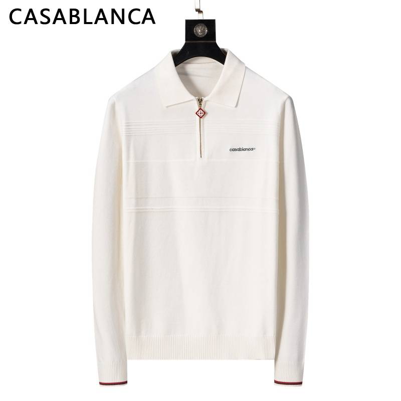 CASABLANCA メンズ ニット ポロネック ハーフジップ リブニット 細針編み オーバーサイズ 秋冬 ブラック - 画像 9