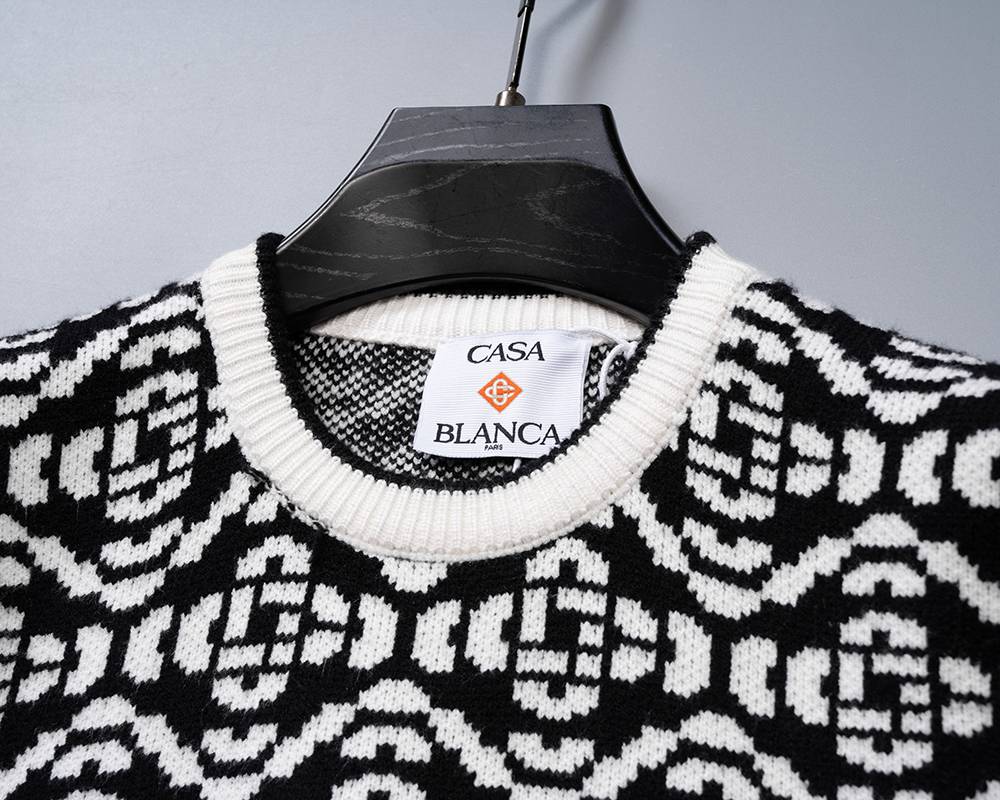 Casablanca メンズ ニット クルーネック ケーブルニット ロゴ刺繍 ブラック - 画像 2
