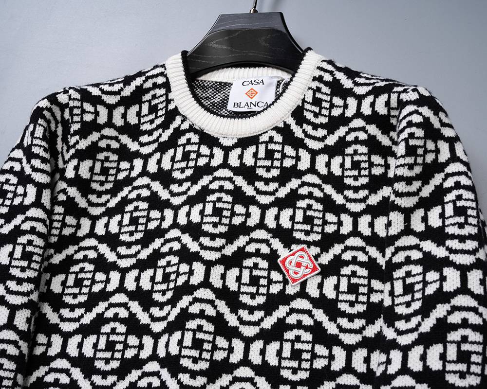 Casablanca メンズ ニット クルーネック ケーブルニット ロゴ刺繍 ブラック - 画像 13