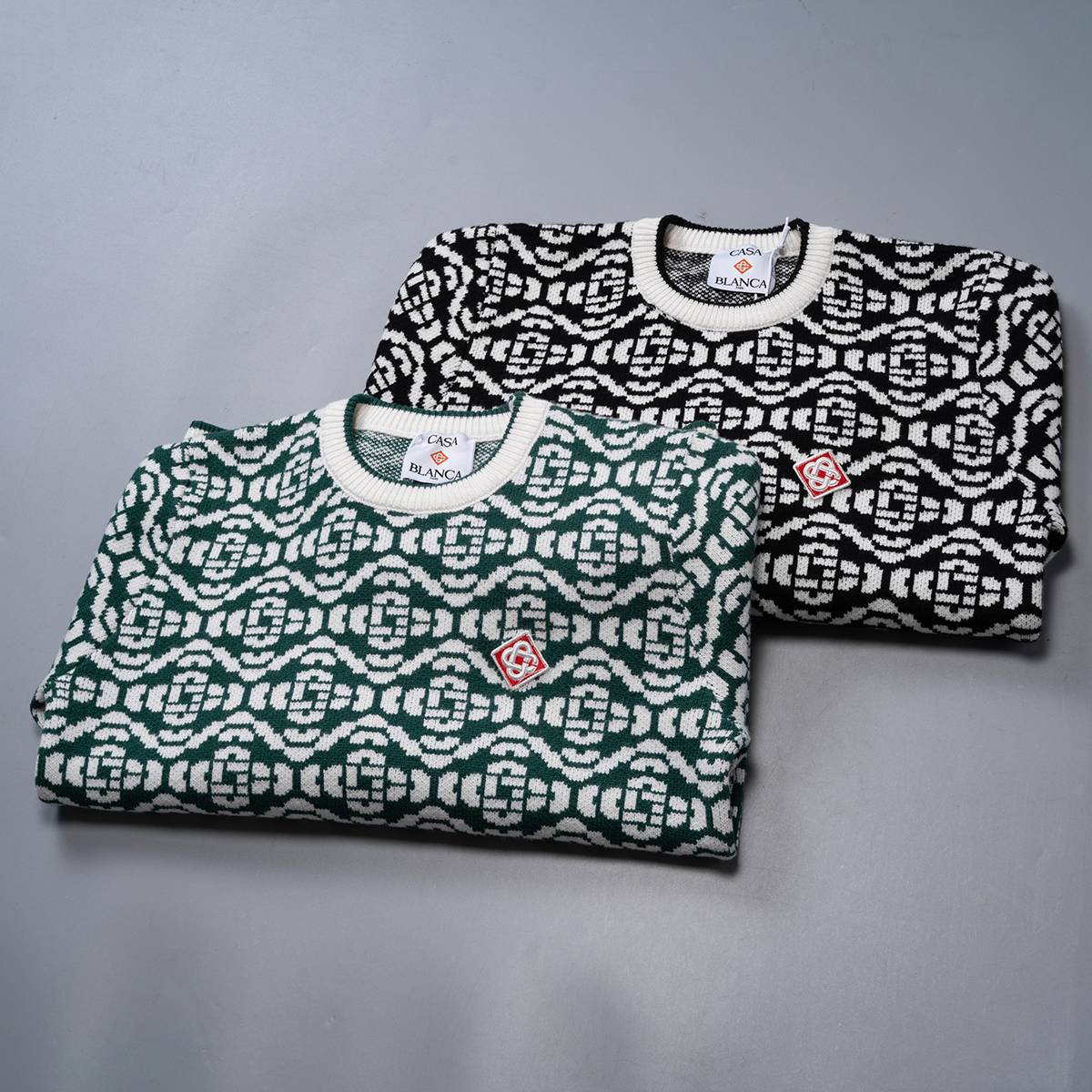 Casablanca メンズ ニット クルーネック ケーブルニット ロゴ刺繍 ブラック - 画像 16