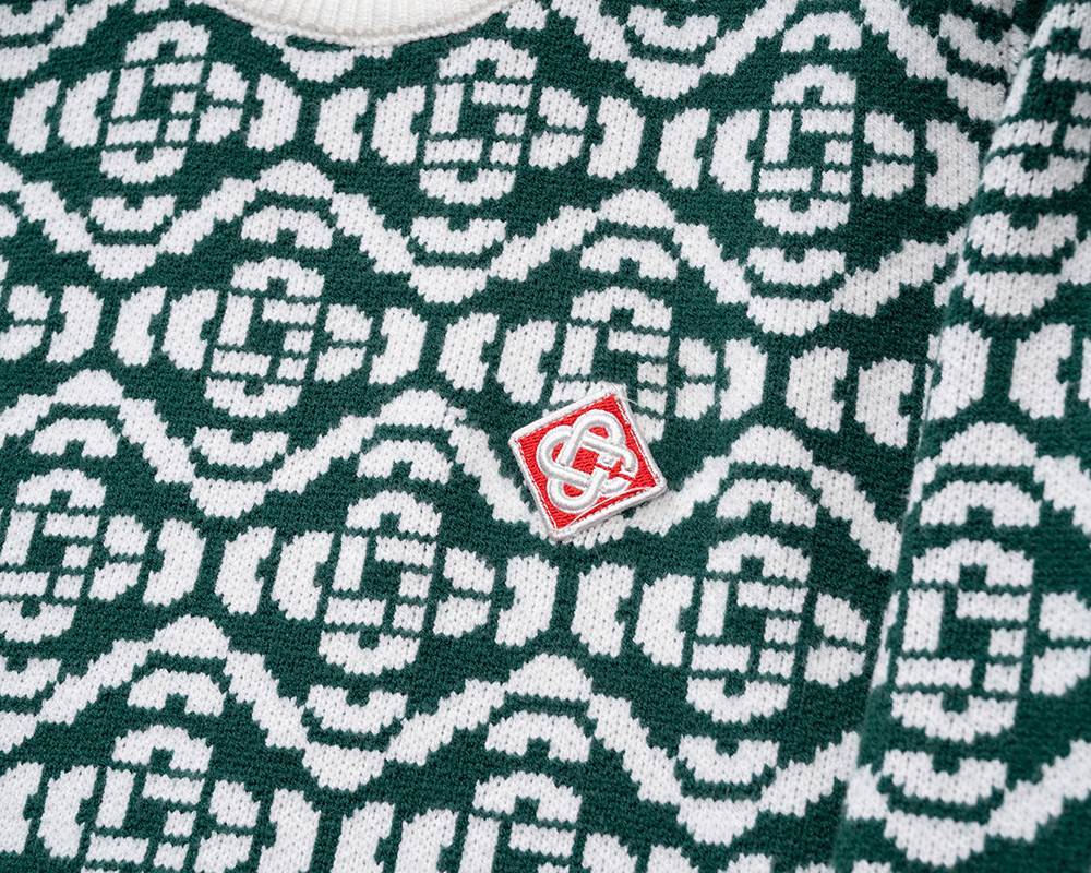 Casablanca メンズ ニット クルーネック ケーブルニット ロゴ刺繍 オーバーサイズ 秋冬 ネイビー - 画像 2