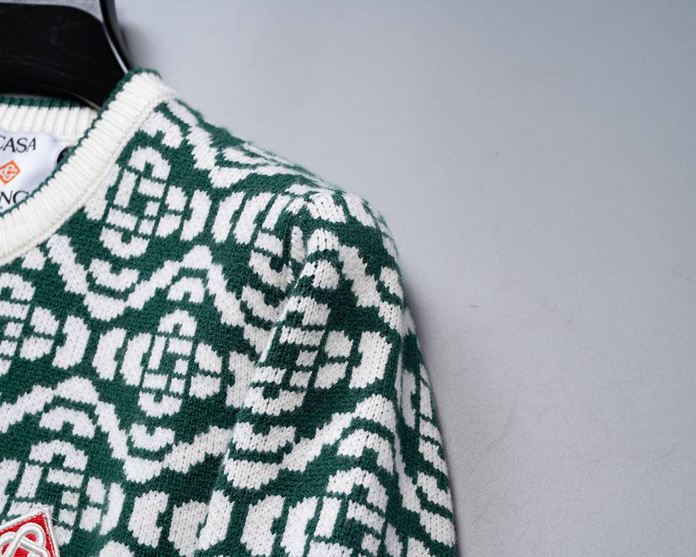 Casablanca メンズ ニット クルーネック ケーブルニット ロゴ刺繍 オーバーサイズ 秋冬 ネイビー - 画像 5