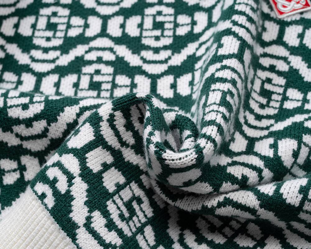 Casablanca メンズ ニット クルーネック ケーブルニット ロゴ刺繍 オーバーサイズ 秋冬 ネイビー - 画像 9