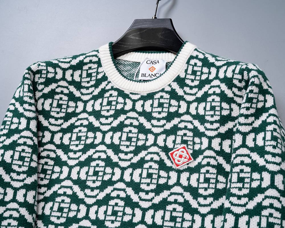 Casablanca メンズ ニット クルーネック ケーブルニット ロゴ刺繍 オーバーサイズ 秋冬 ネイビー - 画像 11