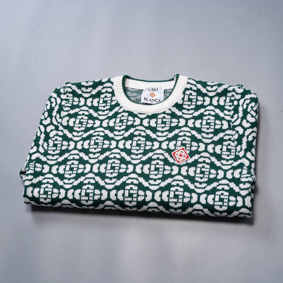 Casablanca メンズ ニット クルーネック ケーブルニット ロゴ刺繍 オーバーサイズ 秋冬 ネイビー - 画像 13