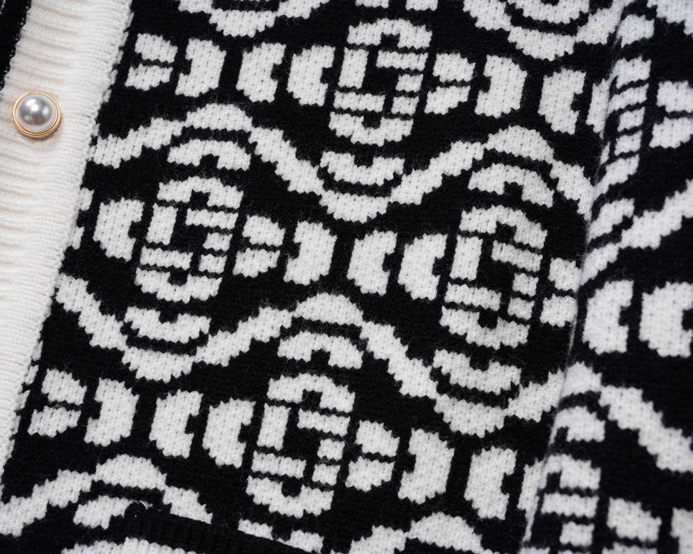 Casablanca メンズ カーディガン ケーブルニット ロゴ刺繍 バイカラー ブラック M 3XL - 画像 3