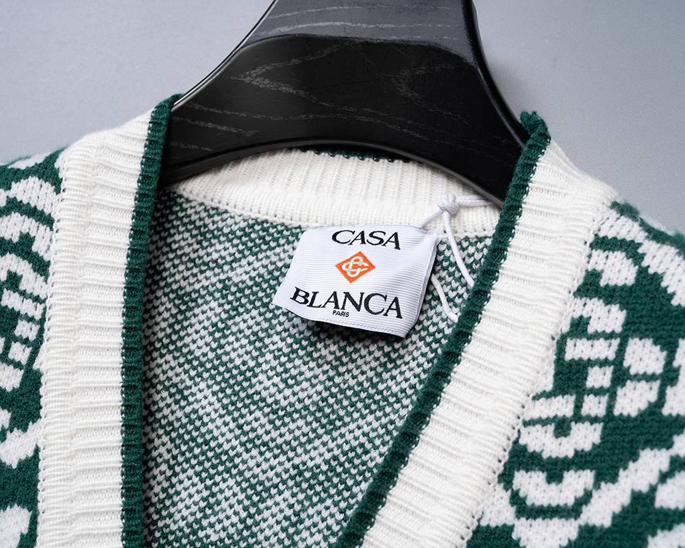 Casablanca レディース カーディガン ニット ケーブル編み ロゴ刺繍 フォーマル 春秋冬 メンズ レディース ブラック - 画像 3