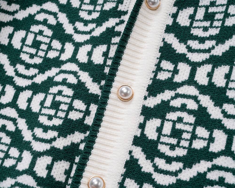 Casablanca レディース カーディガン ニット ケーブル編み ロゴ刺繍 フォーマル 春秋冬 メンズ レディース ブラック - 画像 4