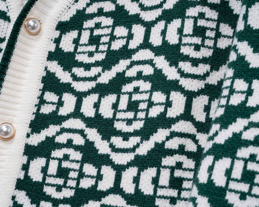 Casablanca レディース カーディガン ニット ケーブル編み ロゴ刺繍 フォーマル 春秋冬 メンズ レディース ブラック - 画像 5
