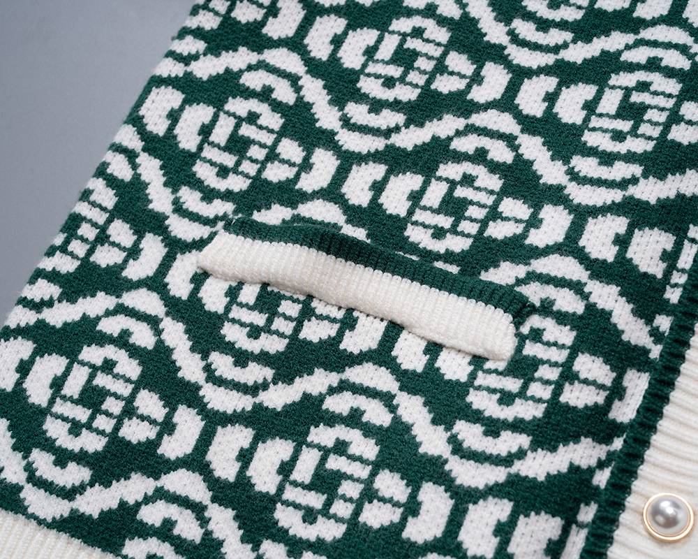 Casablanca レディース カーディガン ニット ケーブル編み ロゴ刺繍 フォーマル 春秋冬 メンズ レディース ブラック - 画像 8
