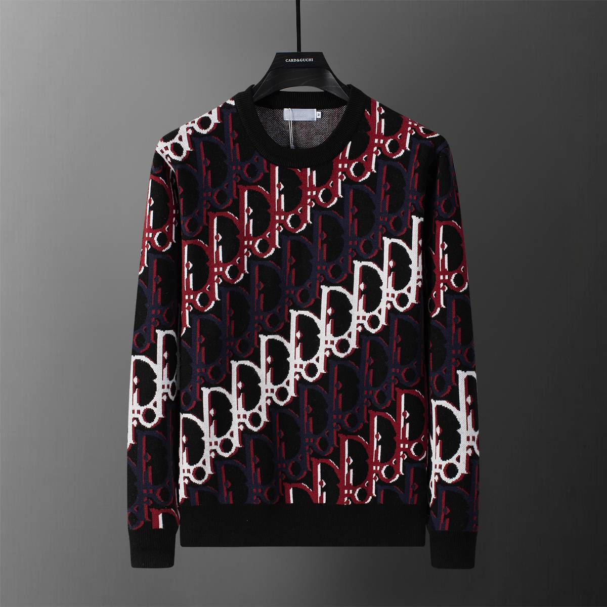 Dior ディオール メンズ ニット クルーネック インターシャ 総柄 ローゲージ 秋冬 ブラック