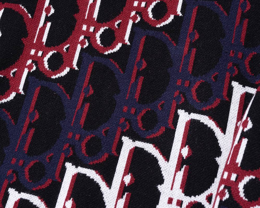 Dior ディオール メンズ ニット クルーネック インターシャ 総柄 ローゲージ 秋冬 ブラック - 画像 5