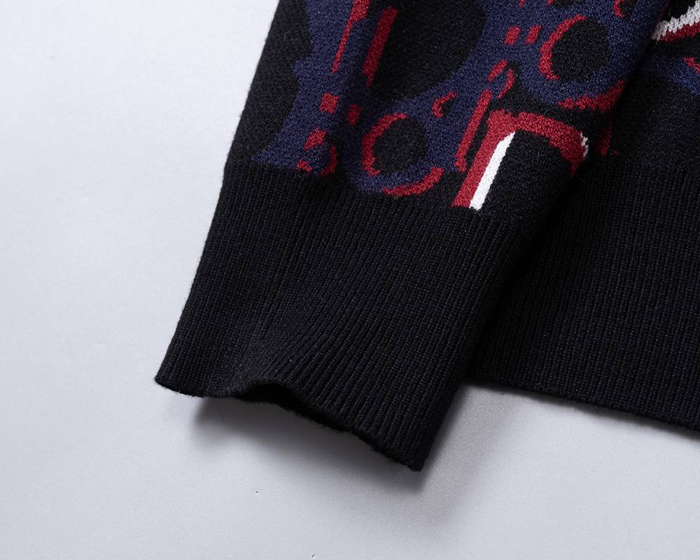 Dior ディオール メンズ ニット クルーネック インターシャ 総柄 ローゲージ 秋冬 ブラック - 画像 6