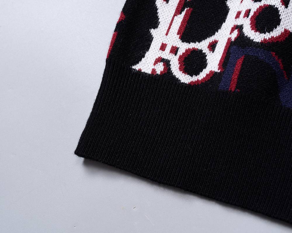 Dior ディオール メンズ ニット クルーネック インターシャ 総柄 ローゲージ 秋冬 ブラック - 画像 7