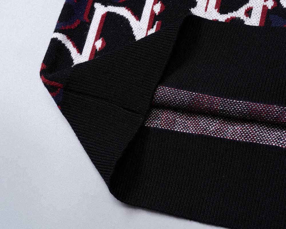 Dior ディオール メンズ ニット クルーネック インターシャ 総柄 ローゲージ 秋冬 ブラック - 画像 8