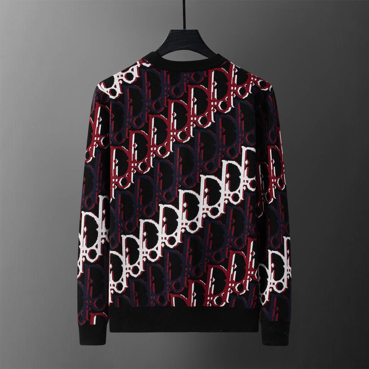 Dior ディオール メンズ ニット クルーネック インターシャ 総柄 ローゲージ 秋冬 ブラック - 画像 10