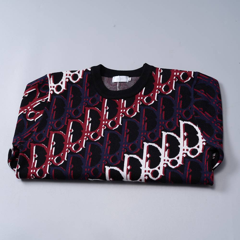 Dior ディオール メンズ ニット クルーネック インターシャ 総柄 ローゲージ 秋冬 ブラック - 画像 12