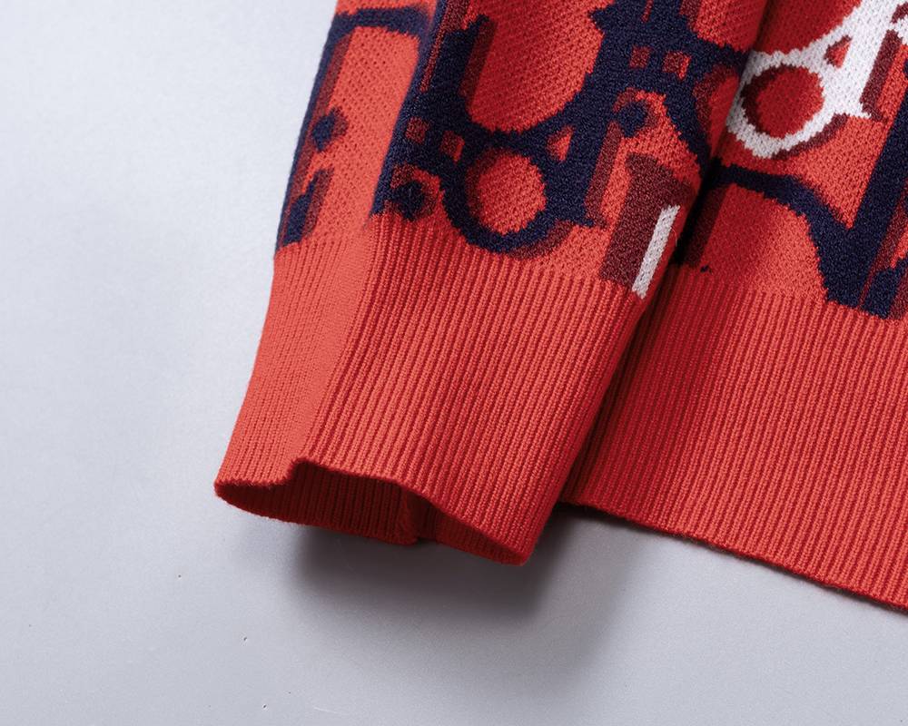 Dior ディオール メンズ ニット クルーネック インターシャ ローゲージ オーバーサイズ 秋冬 レッド - 画像 2