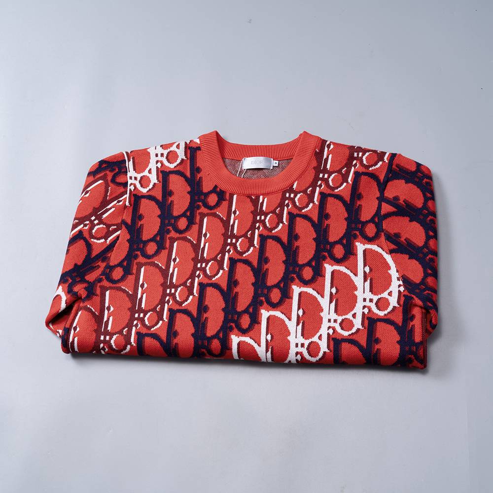 Dior ディオール メンズ ニット クルーネック インターシャ ローゲージ オーバーサイズ 秋冬 レッド - 画像 7