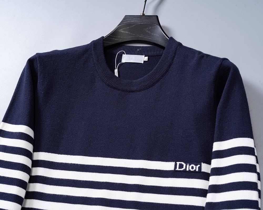 Dior ディオール メンズ ニット クルーネック ボーダー ローゲージ オーバーサイズ 秋冬 ネイビー - 画像 2
