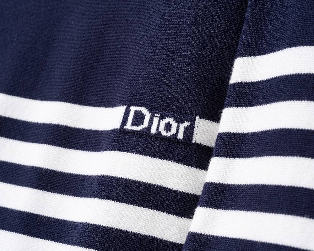 Dior ディオール メンズ ニット クルーネック ボーダー ローゲージ オーバーサイズ 秋冬 ネイビー - 画像 3