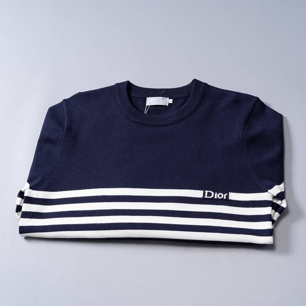 Dior ディオール メンズ ニット クルーネック ボーダー ローゲージ オーバーサイズ 秋冬 ネイビー - 画像 12