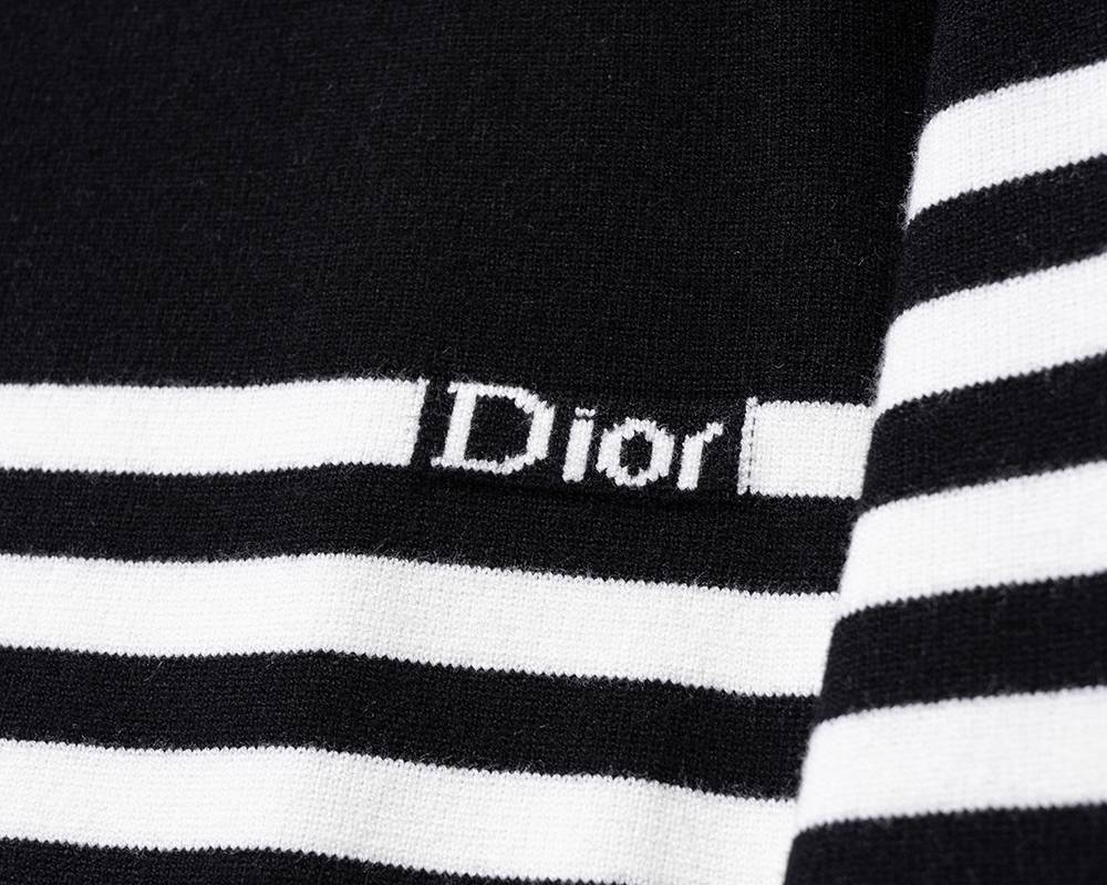 Dior ディオール メンズ ニット クルーネック リブニット ボーダー ニットプルオーバー ブラック - 画像 2