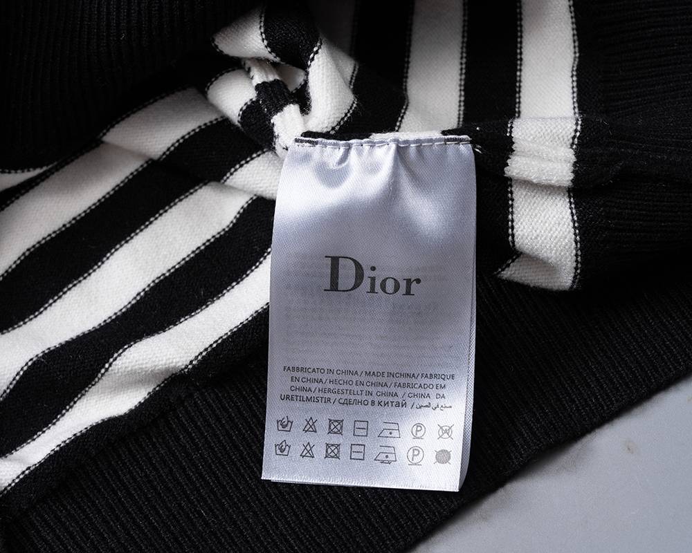 Dior ディオール メンズ ニット クルーネック リブニット ボーダー ニットプルオーバー ブラック - 画像 7