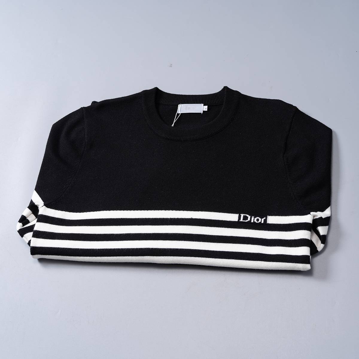 Dior ディオール メンズ ニット クルーネック リブニット ボーダー ニットプルオーバー ブラック - 画像 10