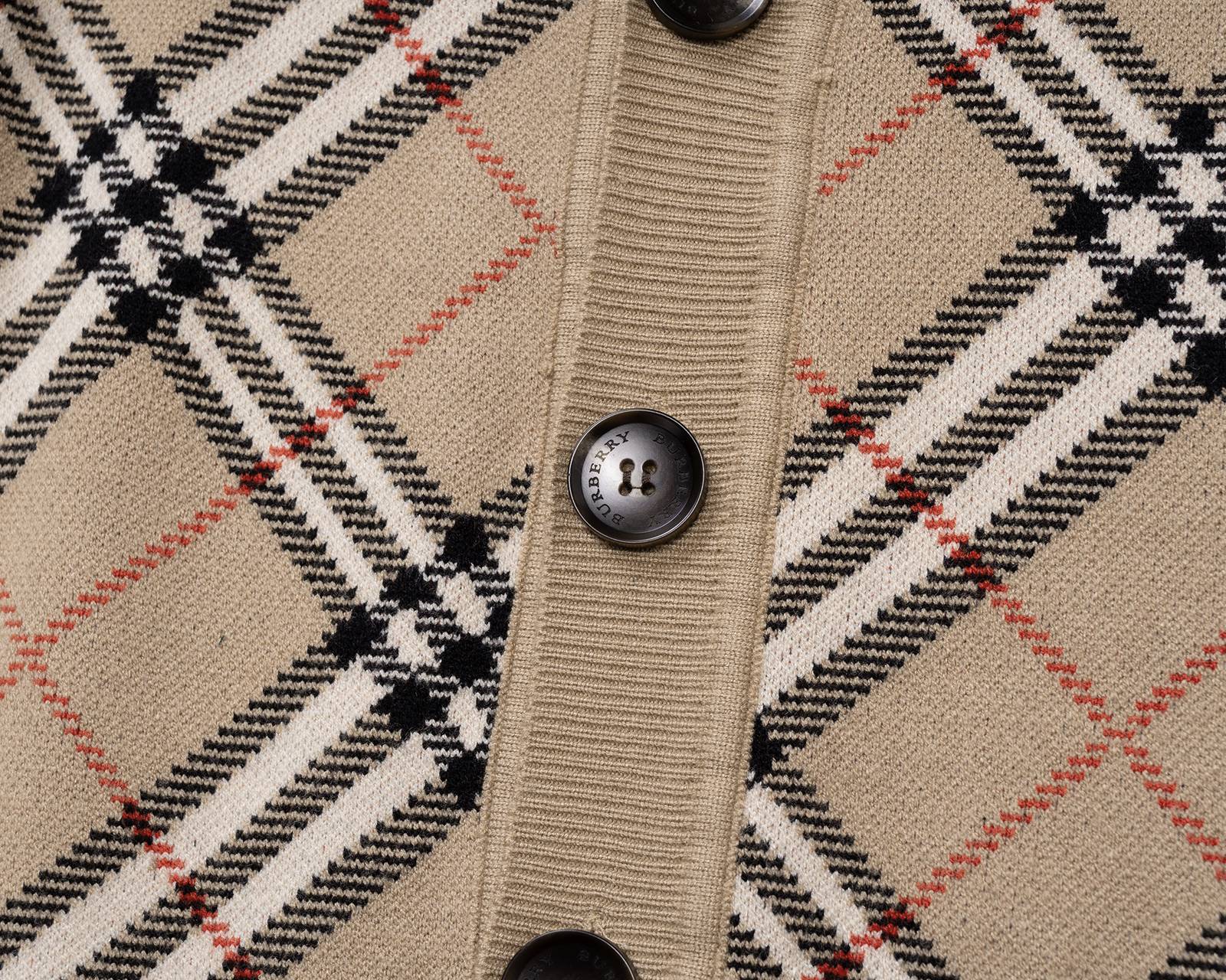 BURBERRY メンズ カーディガン クルーネック ケーブルニット ボーダー プチロゴ オーバーサイズ 秋冬 ベージュ - 画像 4