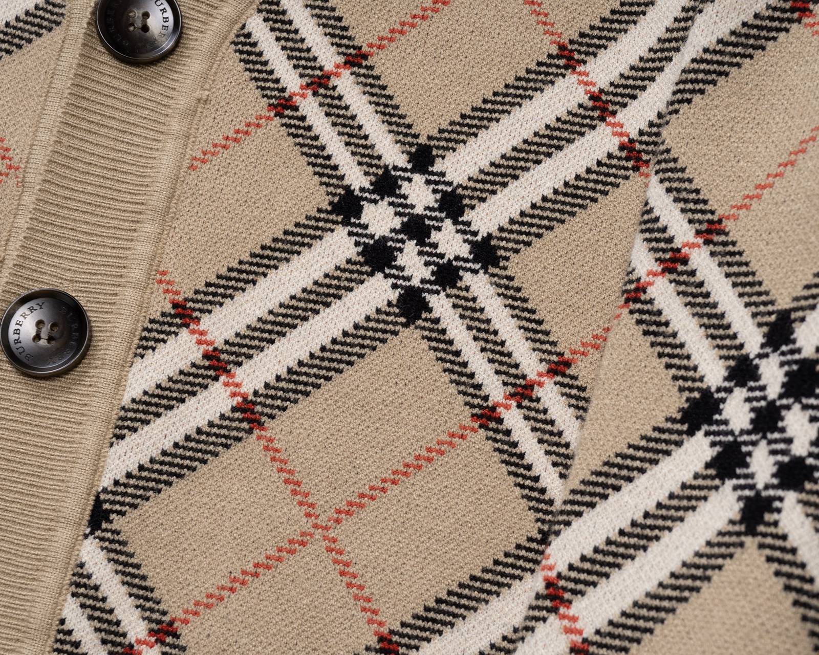 BURBERRY メンズ カーディガン クルーネック ケーブルニット ボーダー プチロゴ オーバーサイズ 秋冬 ベージュ - 画像 5