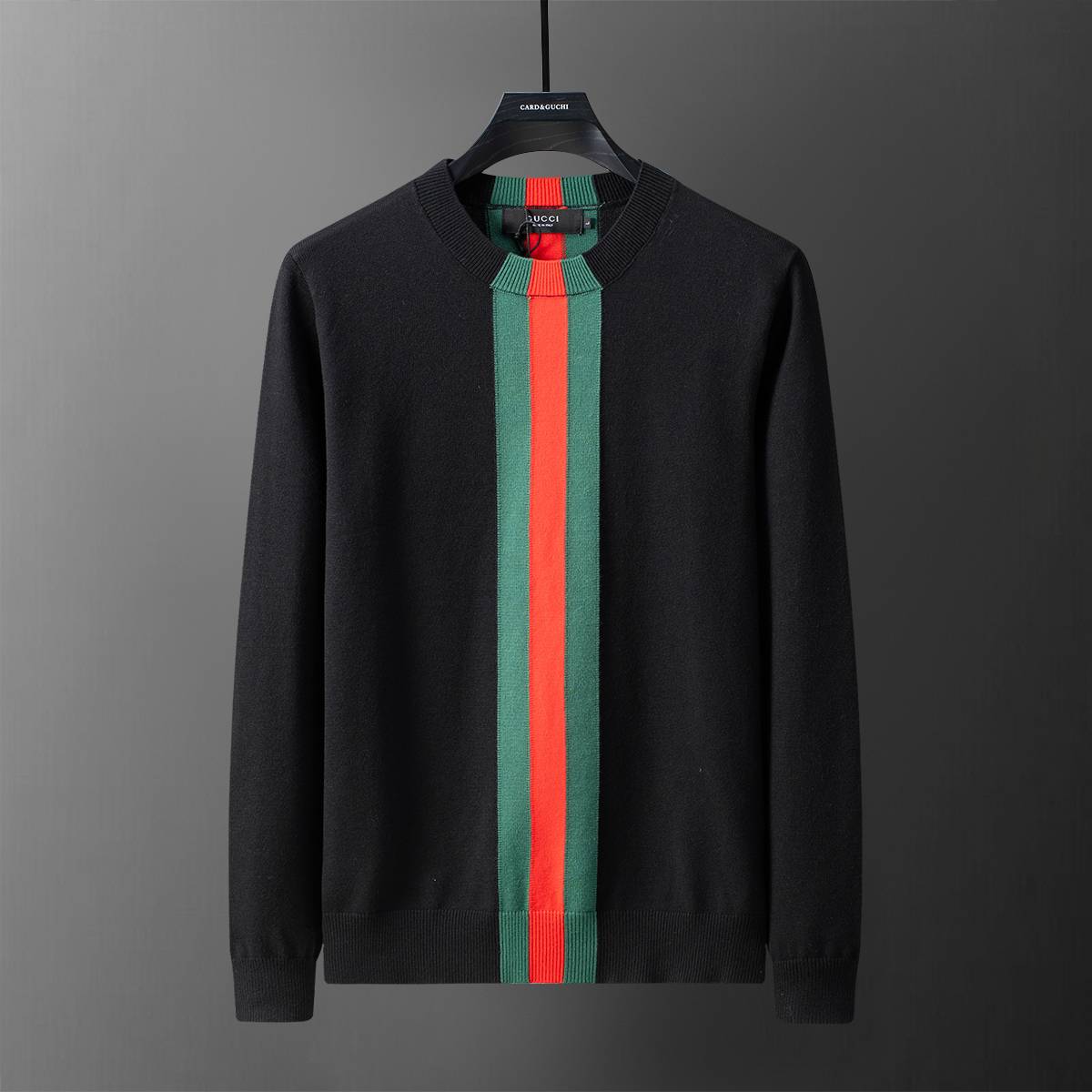 GUCCI グッチ メンズ ニット クルーネック ケーブルニット ロゴ刺繍 ブラック