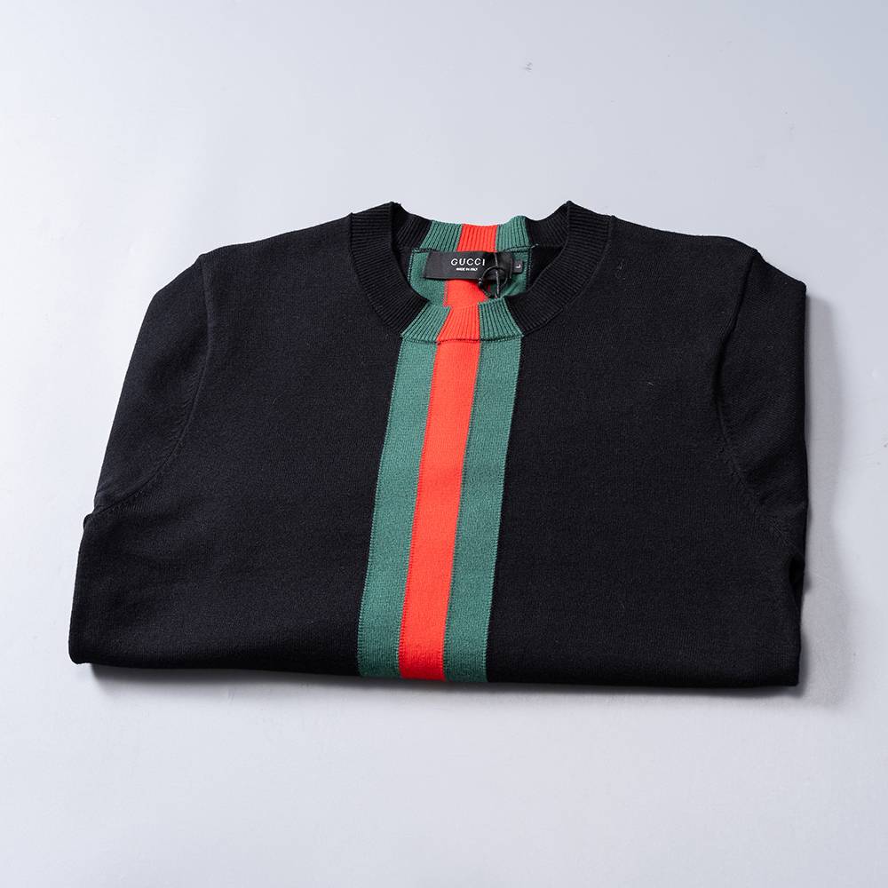 GUCCI グッチ メンズ ニット クルーネック ケーブルニット ロゴ刺繍 ブラック - 画像 12