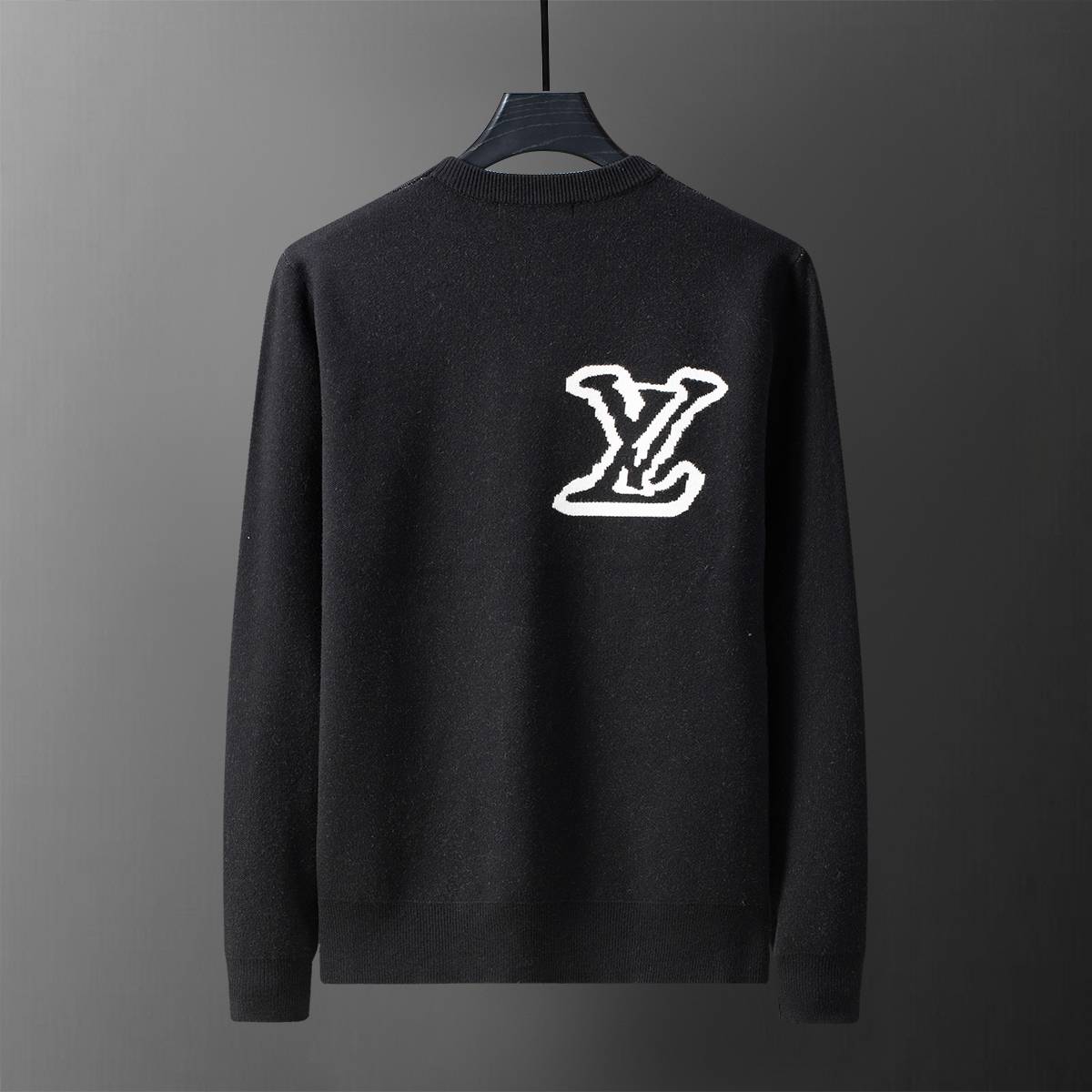 LV メンズ ニット クルーネック ロゴ刺繍 リブニット 上品な佇まい ブラック M 3XL