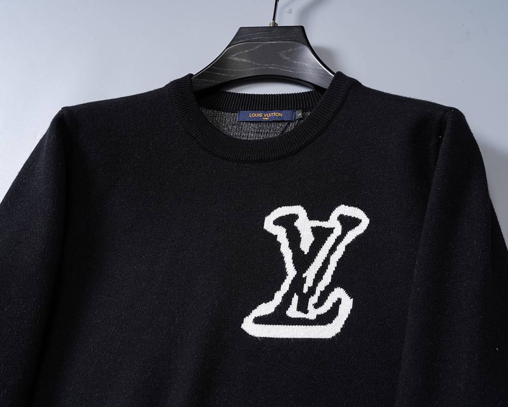 LV メンズ ニット クルーネック ロゴ刺繍 リブニット 上品な佇まい ブラック M 3XL - 画像 7
