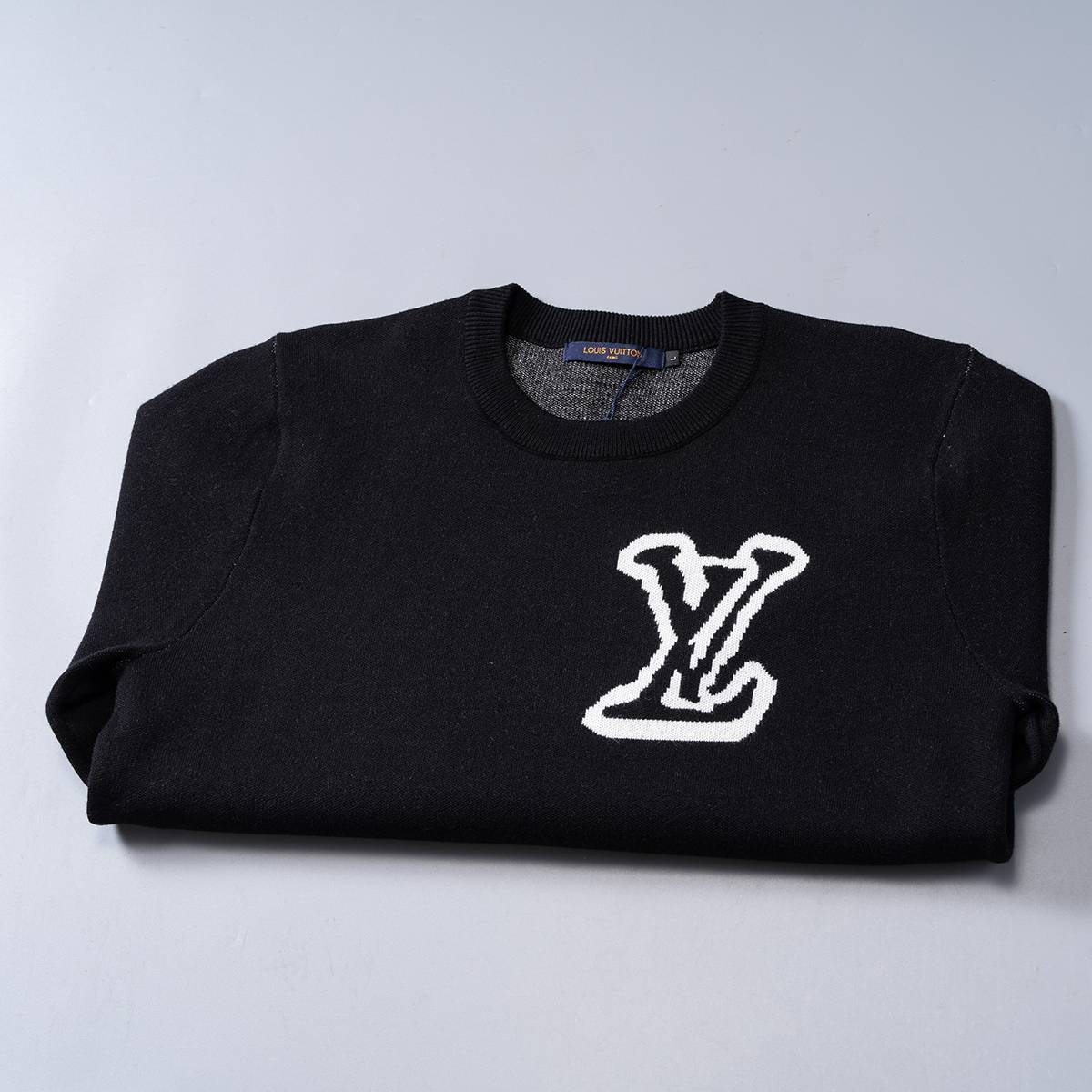 LV メンズ ニット クルーネック ロゴ刺繍 リブニット 上品な佇まい ブラック M 3XL - 画像 8