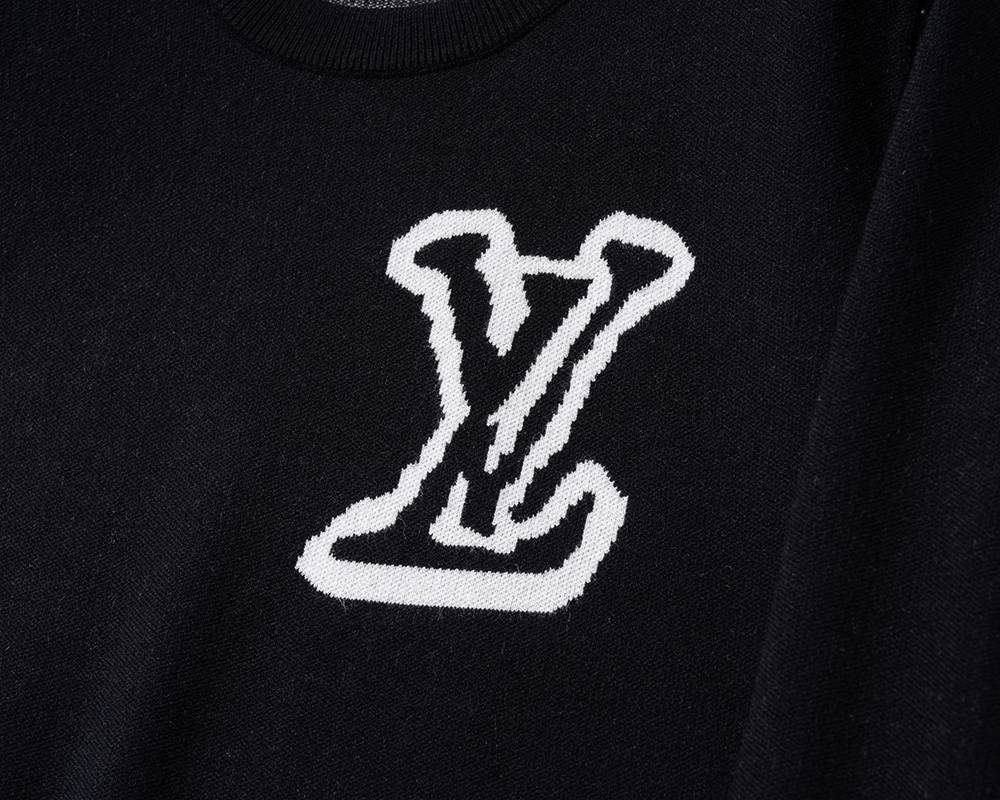 LV メンズ ニット クルーネック ロゴ刺繍 リブニット 上品な佇まい ブラック M 3XL - 画像 9