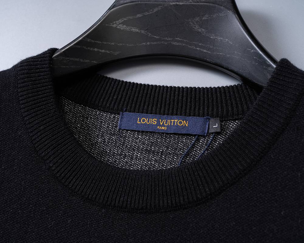 LV メンズ ニット クルーネック ロゴ刺繍 リブニット 上品な佇まい ブラック M 3XL - 画像 10