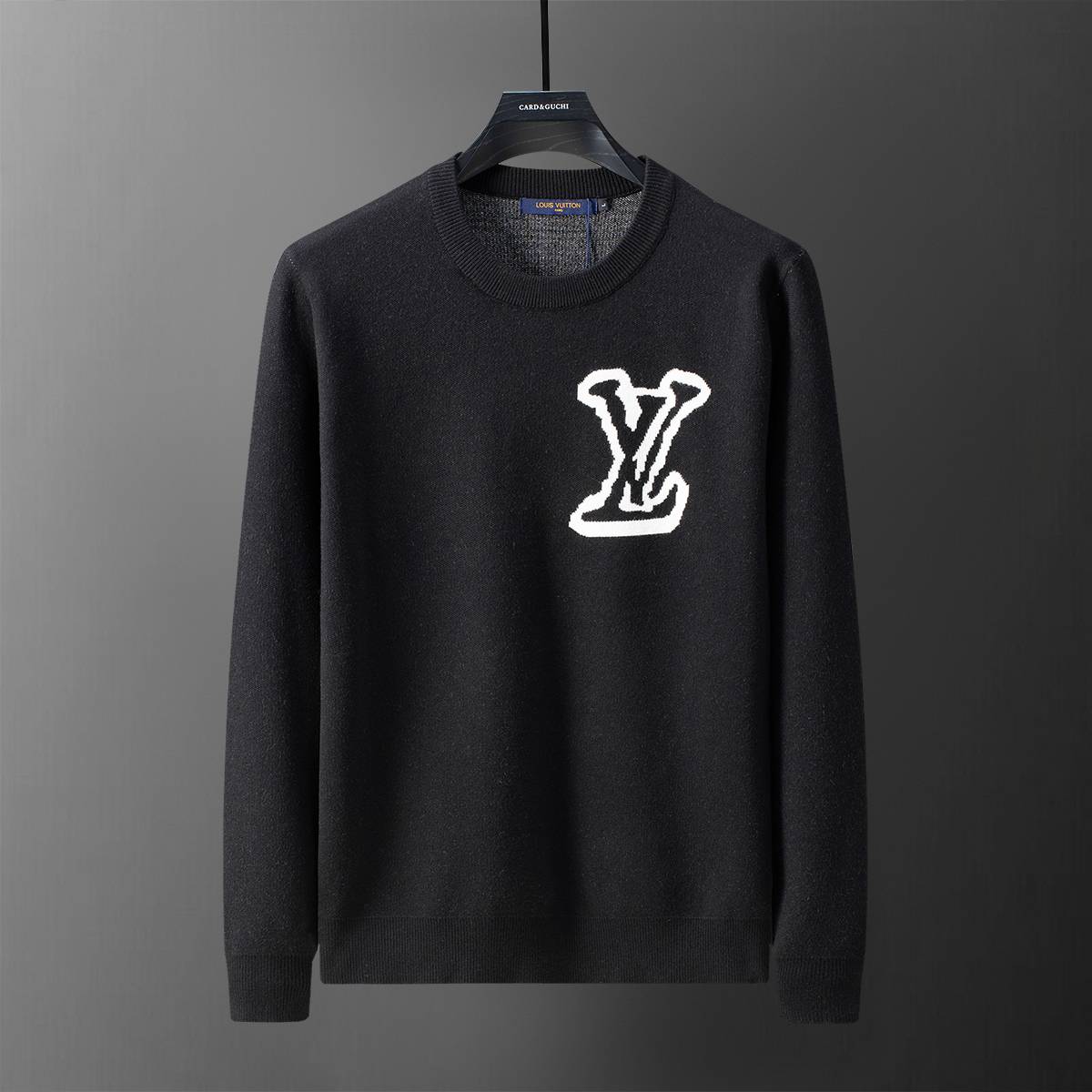 LV メンズ ニット クルーネック ロゴ刺繍 リブニット 上品な佇まい ブラック M 3XL - 画像 14