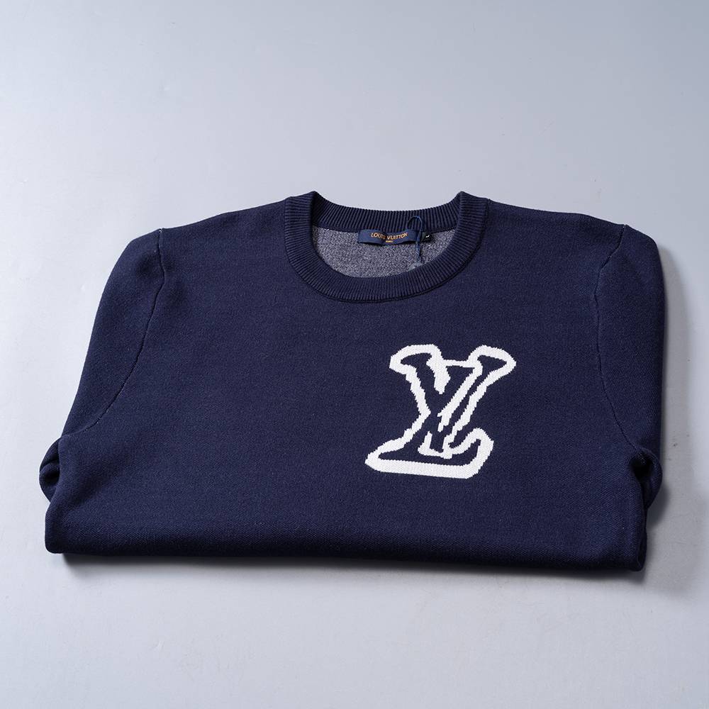 LV ルイヴィトン メンズ ニット クルーネック ロゴ刺繍 ワッフル編み リブニット オーバーサイズ ブラック M 3XL - 画像 12