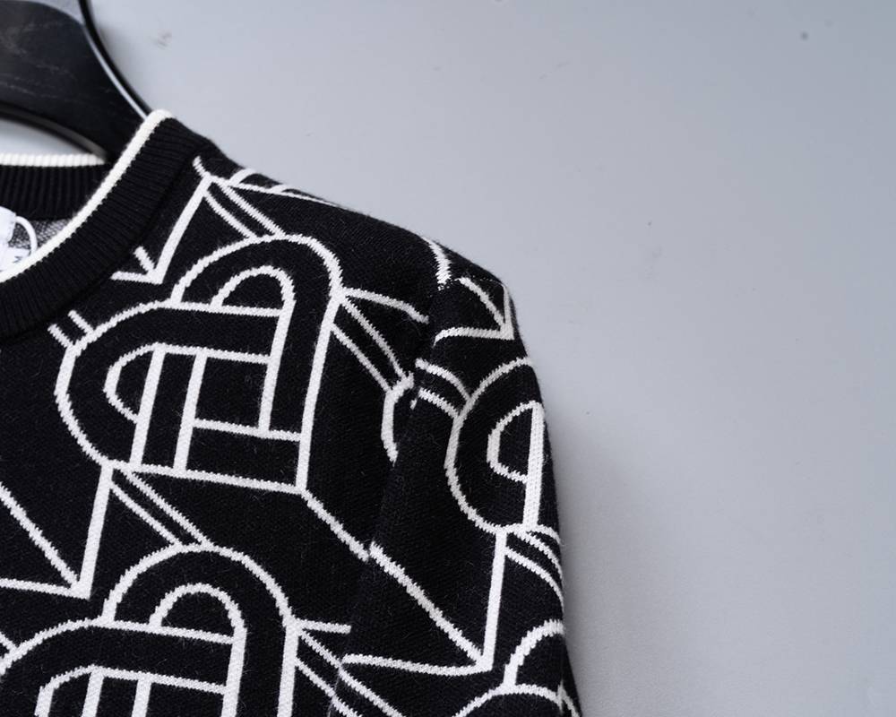 CASABALANCA メンズ ニット クルーネック ケーブル編み ロゴ刺繍 上品 ブラック M 3XL - 画像 3