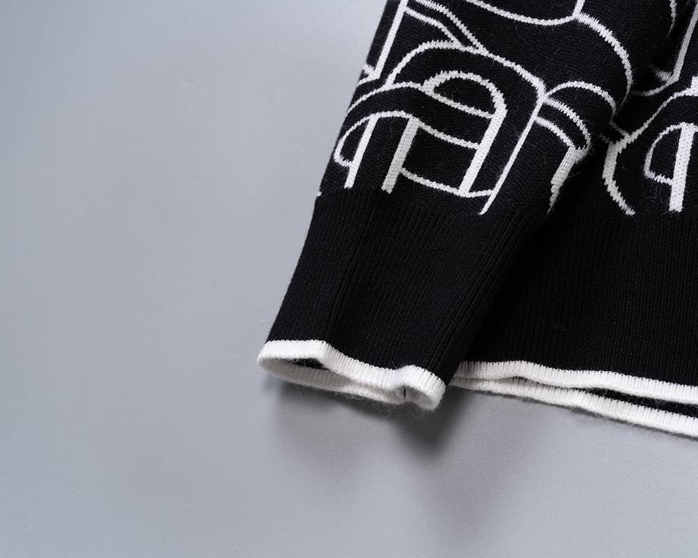 CASABALANCA メンズ ニット クルーネック ケーブル編み ロゴ刺繍 上品 ブラック M 3XL - 画像 4