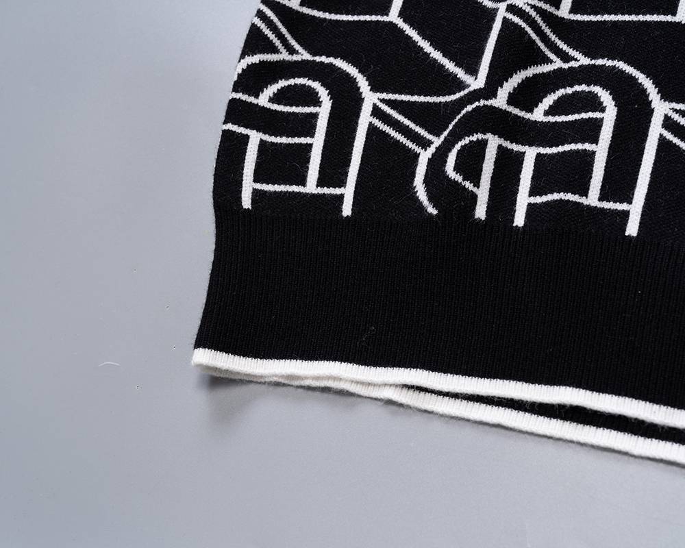 CASABALANCA メンズ ニット クルーネック ケーブル編み ロゴ刺繍 上品 ブラック M 3XL - 画像 5