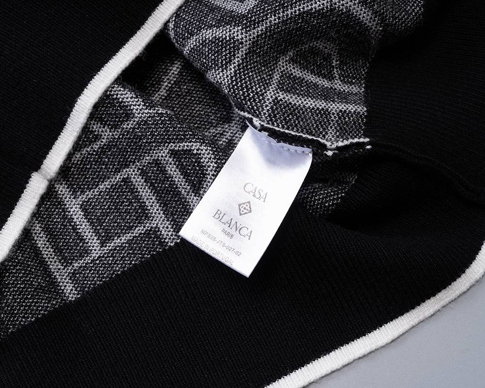 CASABALANCA メンズ ニット クルーネック ケーブル編み ロゴ刺繍 上品 ブラック M 3XL - 画像 8
