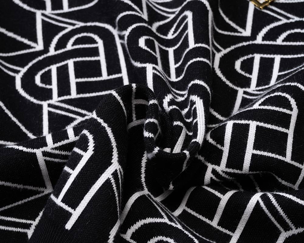 CASABALANCA メンズ ニット クルーネック ケーブル編み ロゴ刺繍 上品 ブラック M 3XL - 画像 9