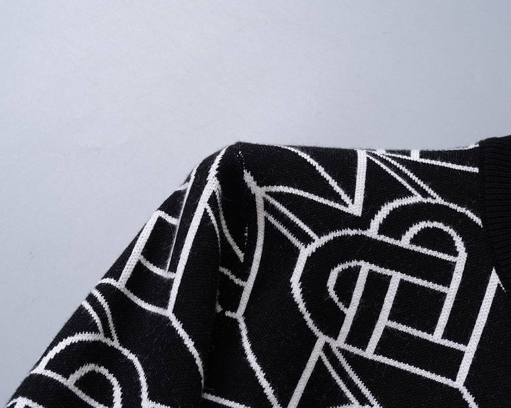 CASABALANCA メンズ ニット クルーネック ケーブル編み ロゴ刺繍 上品 ブラック M 3XL - 画像 14