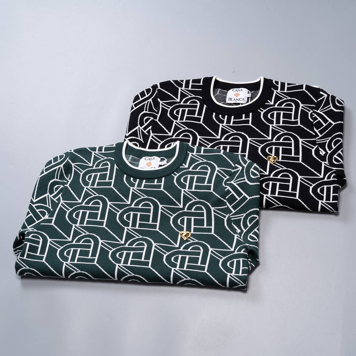 CASABALANCA メンズ ニット クルーネック ケーブル編み ロゴ刺繍 上品 ブラック M 3XL - 画像 17